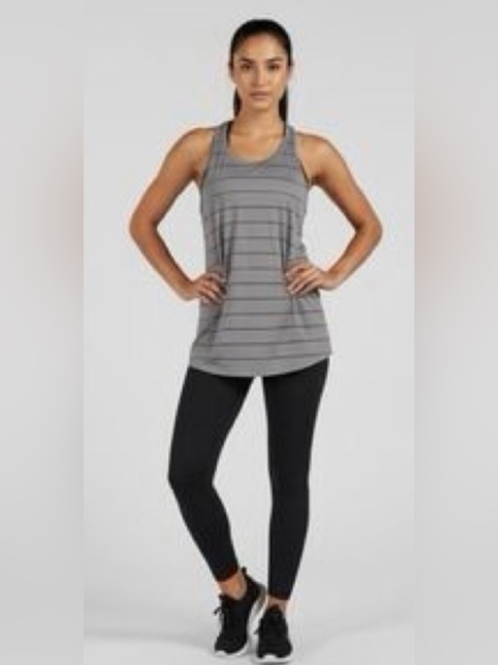 Athleta HIGH NECK CHI DOUBLE STRIPE TANK in Gray Size M
